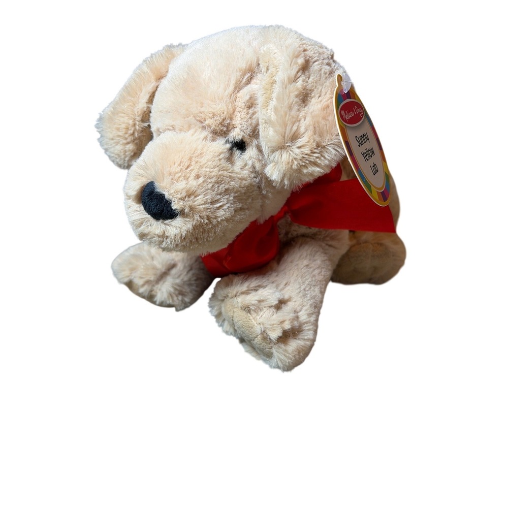 NWT Melissa & Doug Sunny Yellow Lab Plush dog Stuffed Animal Red Bow Cutie